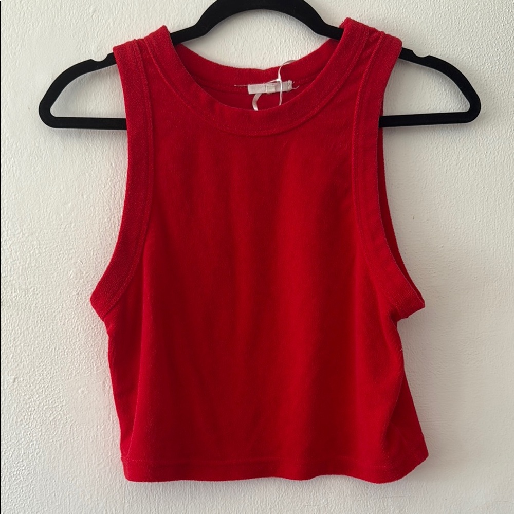 NIA Red Sleeveless Terry cloth Crop Top
